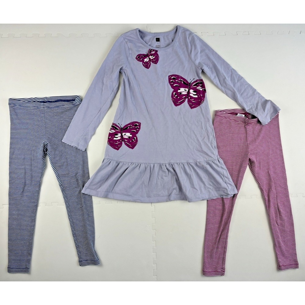 TEA COLLECTION Girls Lot (3): Dress Leggings Butterfly School Cotton - Size 6
